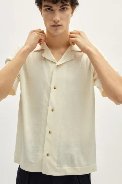 Camicia Collo Bowling in Lino Cotone