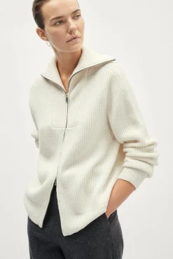 Cardigan a collo alto con zip in Lana Merino