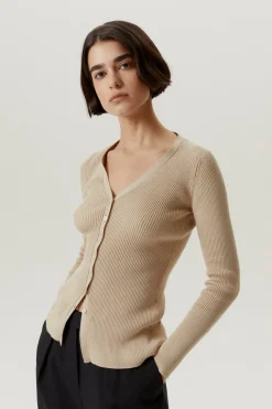 Cardigan a coste in Cotone Organico
