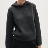 Maglia con Cappuccio a Coste in Lana Cardata