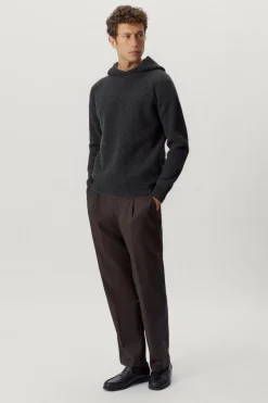 Maglia con Cappuccio a Coste in Lana Cardata