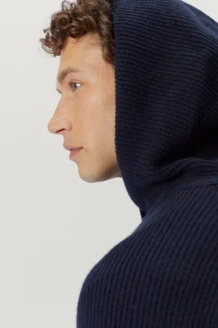 Maglia con Cappuccio a Coste in Lana Cardata