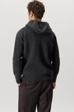 Maglia con Cappuccio a Coste in Lana Cardata