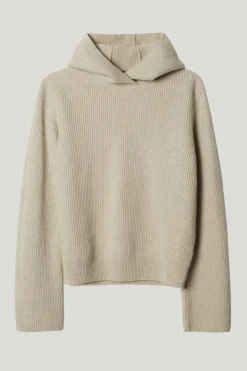 Maglia con Cappuccio a Coste in Lana Cardata