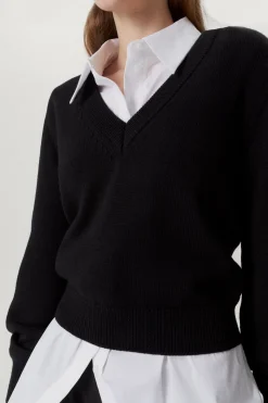 Maglia Crop con Scollo a "V" in Lana Merino