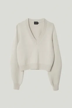 Maglia Crop con Scollo a "V" in Lana Merino