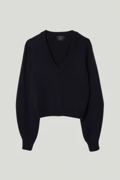 Maglia Crop con Scollo a "V" in Lana Merino