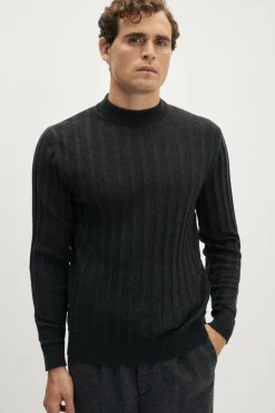 Maglia Mock-Neck a Coste in Lana Ultrasoft