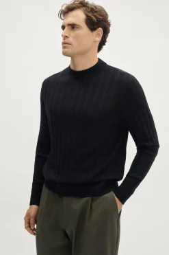 Maglia Mock-Neck a Coste in Lana Ultrasoft