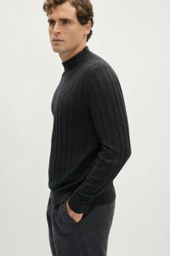 Maglia Mock-Neck a Coste in Lana Ultrasoft