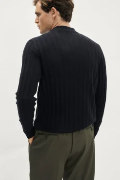 Maglia Mock-Neck a Coste in Lana Ultrasoft