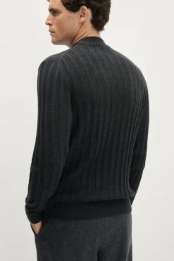Maglia Mock-Neck a Coste in Lana Ultrasoft