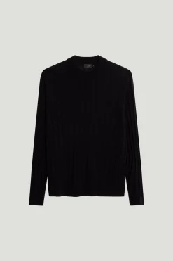 Maglia Mock-Neck a Coste in Lana Ultrasoft
