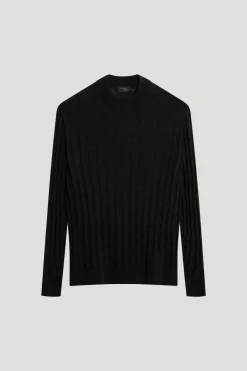 Maglia Mock-Neck a Coste in Lana Ultrasoft