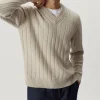 Maglia Vintage con Scollo a V in Lana Cardata