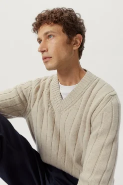 Maglia Vintage con Scollo a V in Lana Cardata