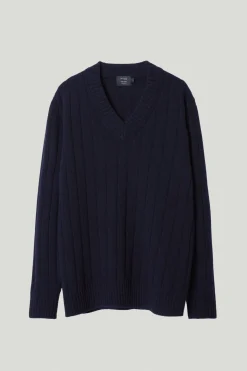 Maglia Vintage con Scollo a V in Lana Cardata