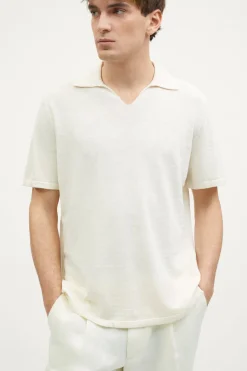 Polo con Scollo a V in Lino Cotone