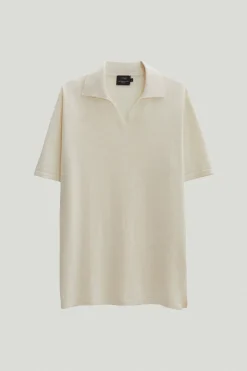 Polo con Scollo a V in Lino Cotone