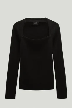 Top a Coste con Scollo Speciale in Cotone Organico