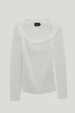 Top a Coste con Scollo Speciale in Cotone Organico