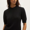 T-Shirt a Coste in Lino Cotone con Pinces