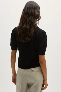 T-Shirt a Coste in Lino Cotone con Pinces
